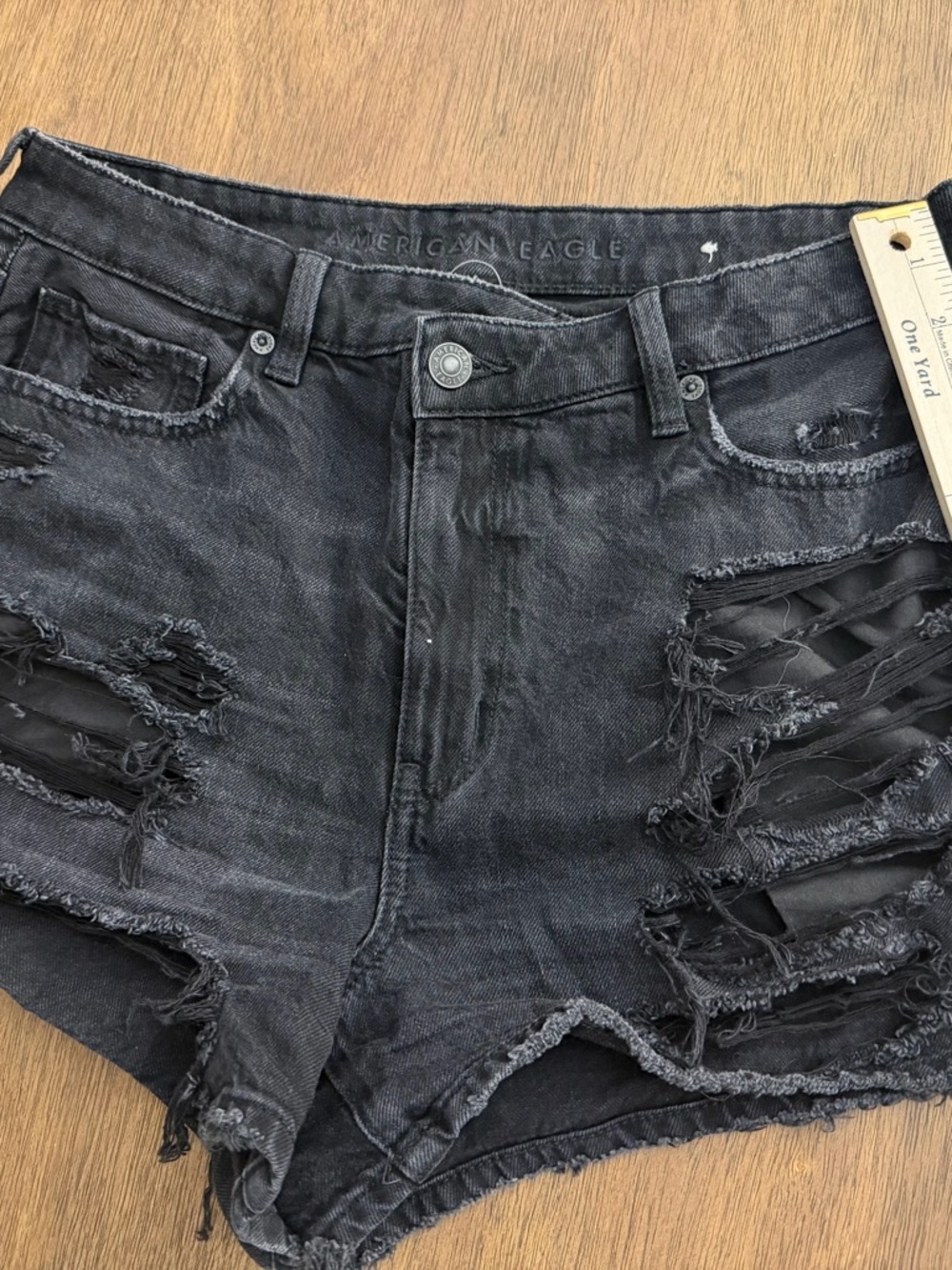 American Eagle Outfitters Washed Black Distressed Denim Jean Shorts